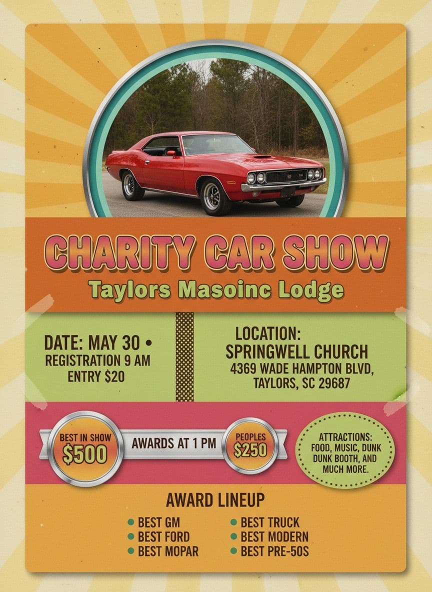 Taylors Masonic Lodge Charity Car Show Spring 2026