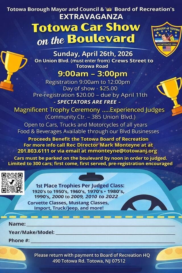 Totowa Car Show returns April 26, 2026 - NewsBreak