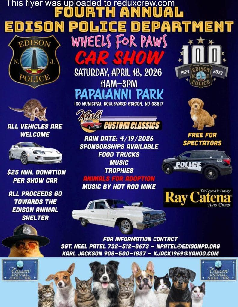 Fourth Annual Edison Police Department Wheels For Paws Car Show